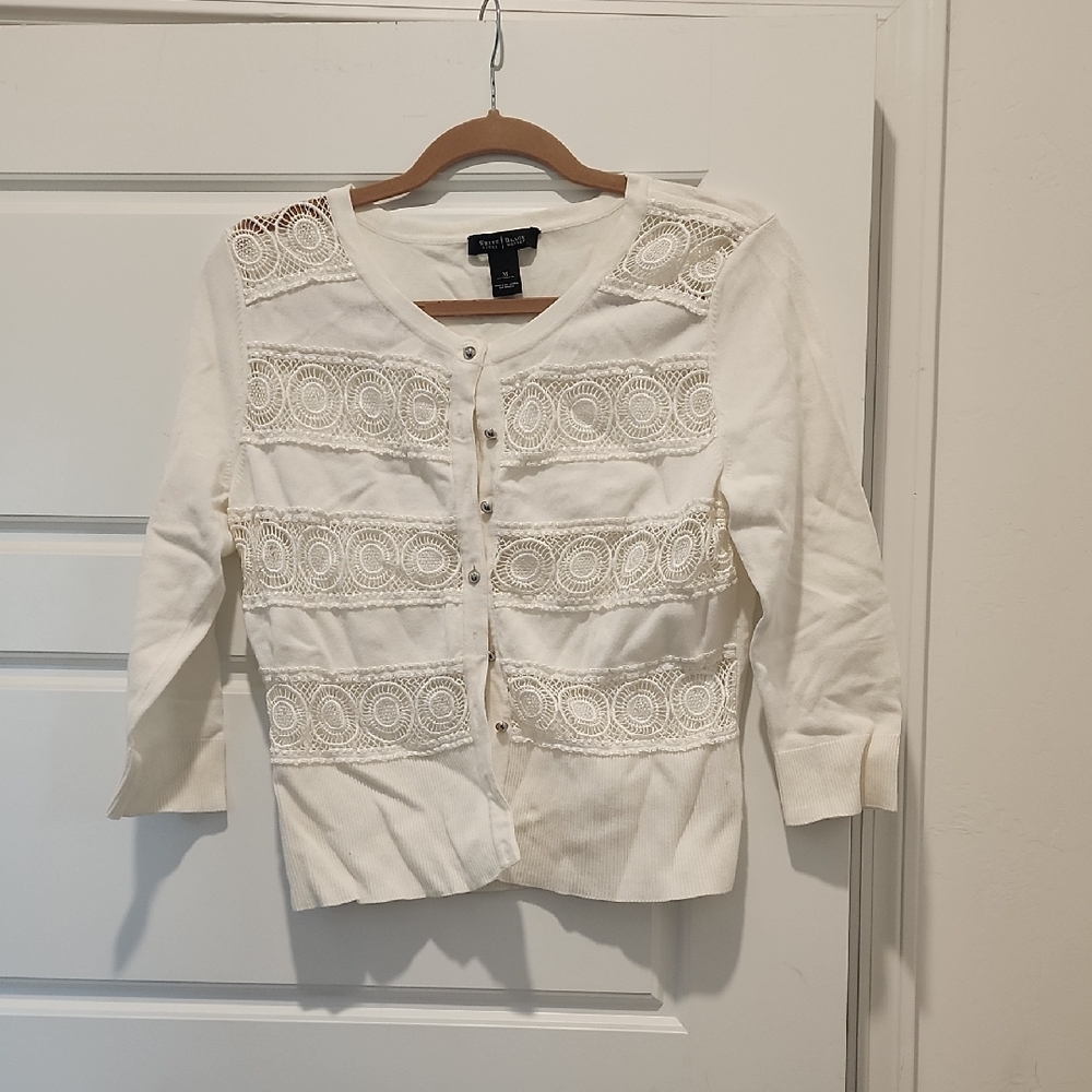 White House Black Market  White Lace Cardigan size med